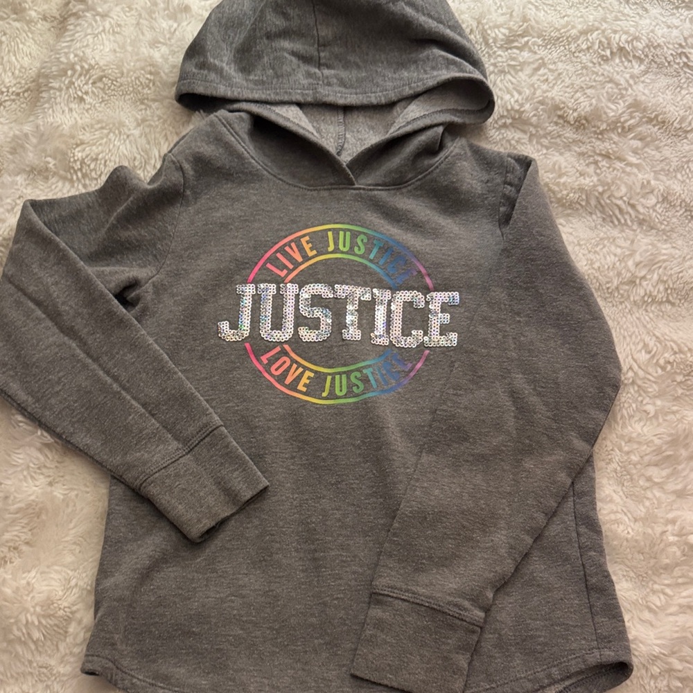 Justice Charcoal Hoodie with Rainbow Logo